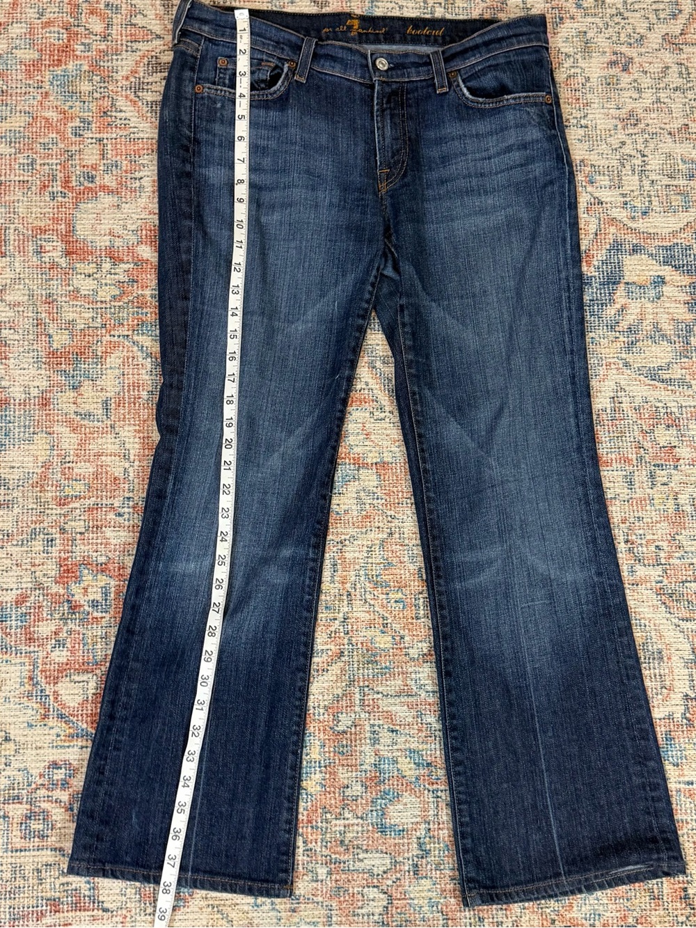 7 For All Mankind Jeans 32 Y2K Bootcut Flare Made USA Dark Wash Stretch - Picture 10 of 13